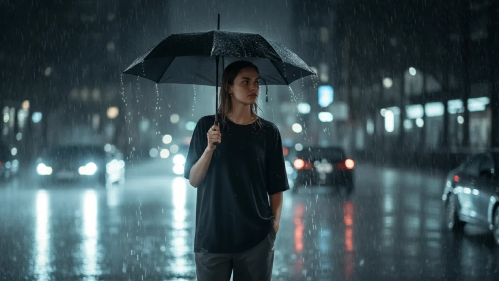 Задумчивое фото под дождём